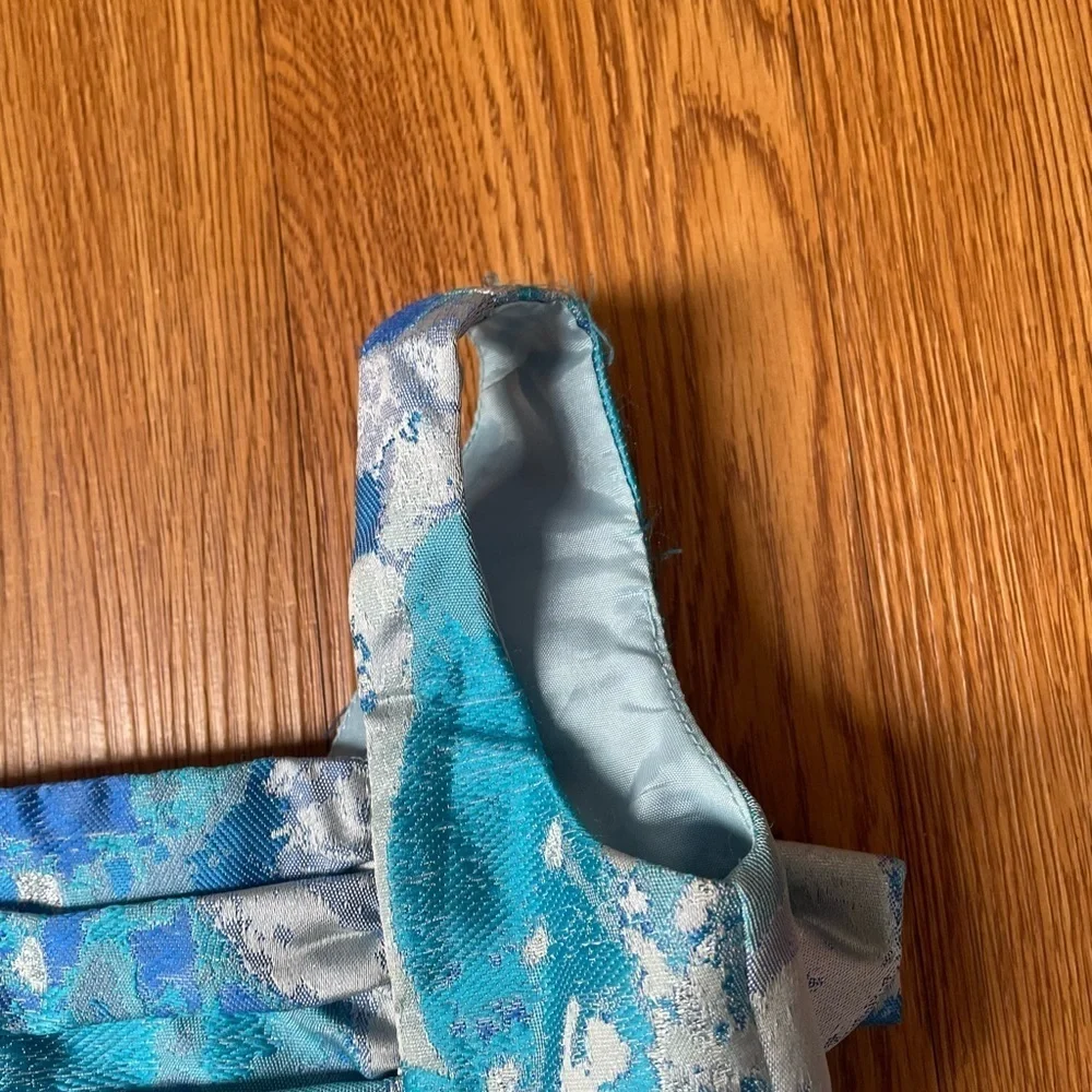 Halabaloo blue watercolor print dress back bow